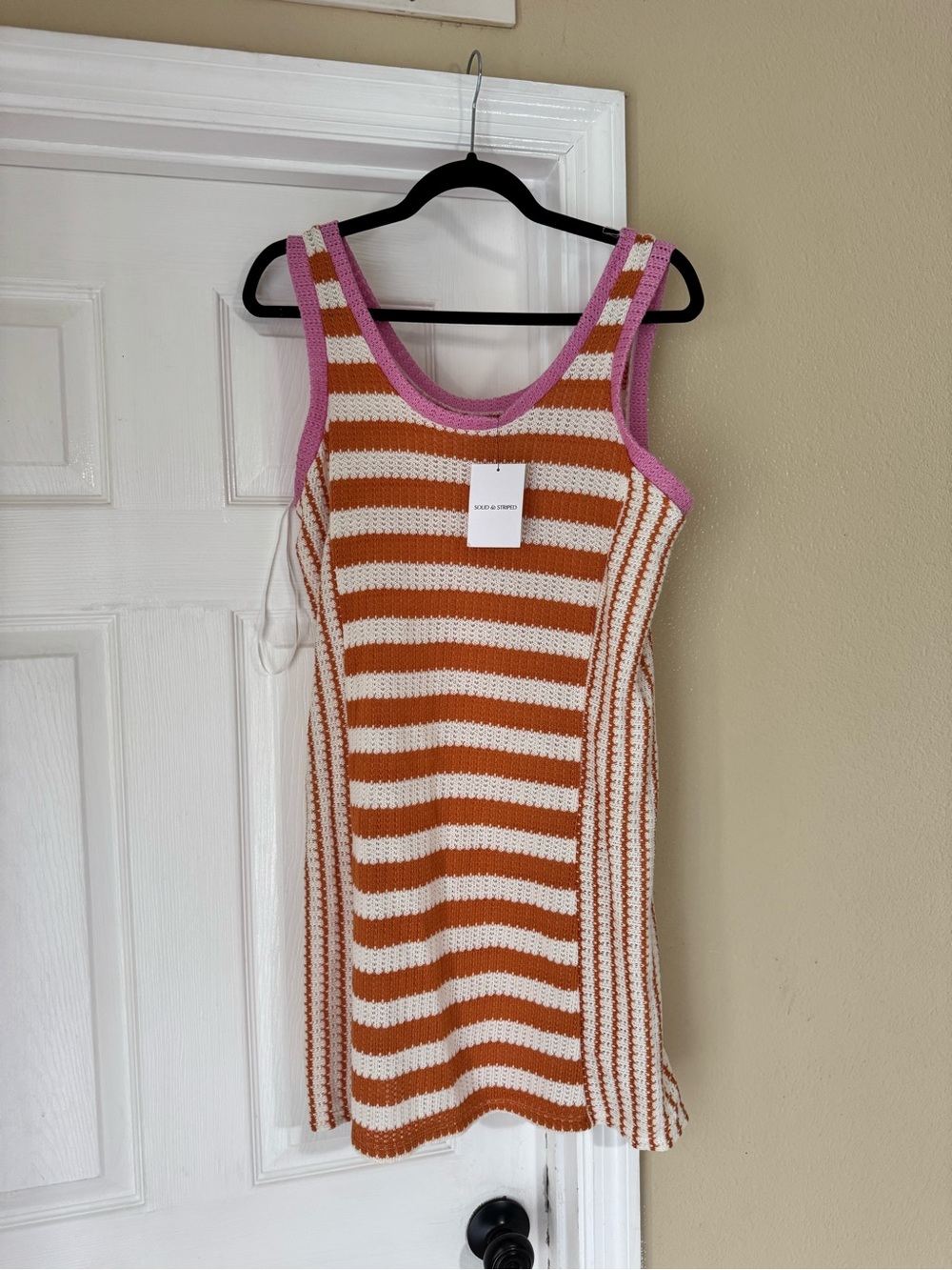 NWT Solid & Striped Striped Crochet Knit Mini Dress Size M